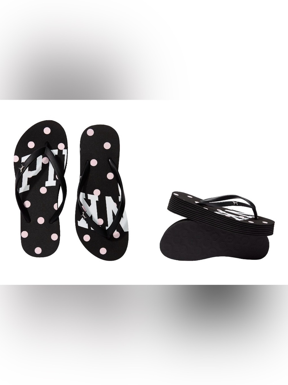 Victoria's Secret PINK Flip Flop Platform Sandals Black/Pink Dot Size 8 NWT